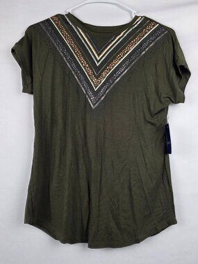 NWT Apt 9 Metallic Vee Design Olive Green Short Sleeve Tee XS